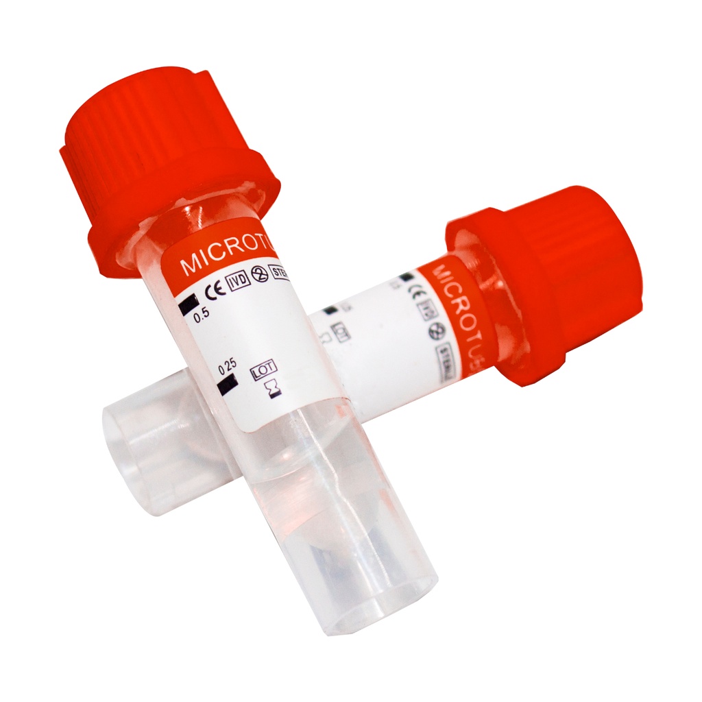 MICRO TUBO DE PET PARA LA TOMA Y RECOLECCION DE SANGRE CAPILAR TAPON ROJO DE 8X45MM