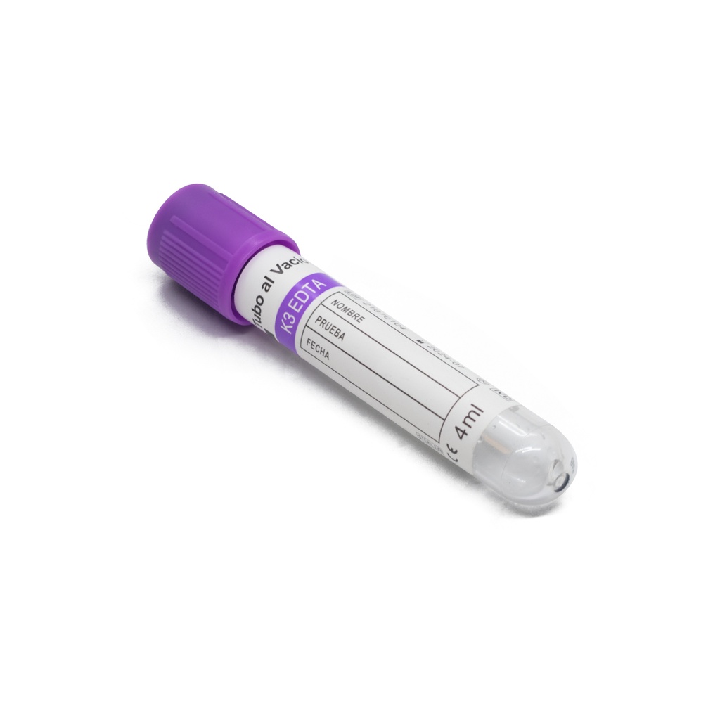 TUBO DE VIDRIO PARA LA TOMA Y RECOLECCION DE SANGRE AL VACIO TAPON LILA DE 13X75MM