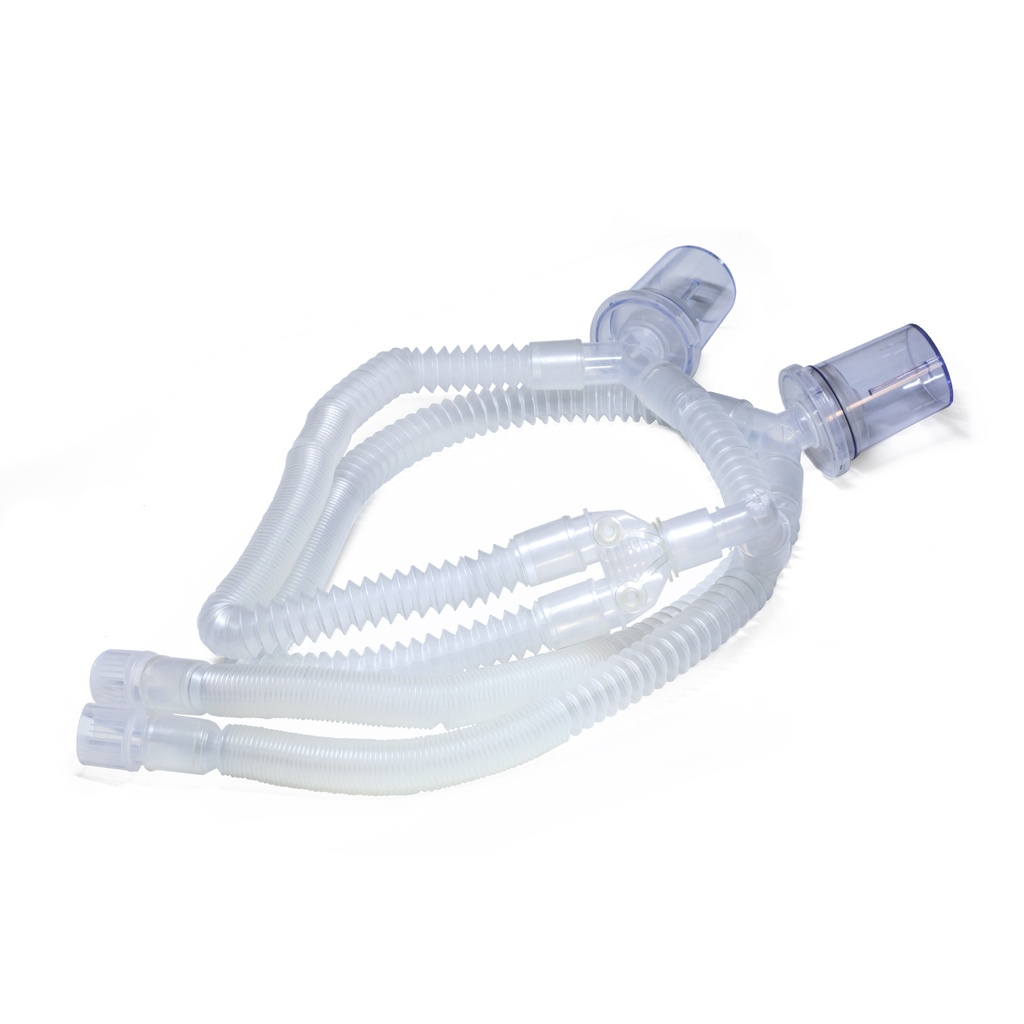 CIRCUITO PARA VENTILADOR DESECHABLE ADULTO CON DOS TRAMPAS DE AGUA, 160CM