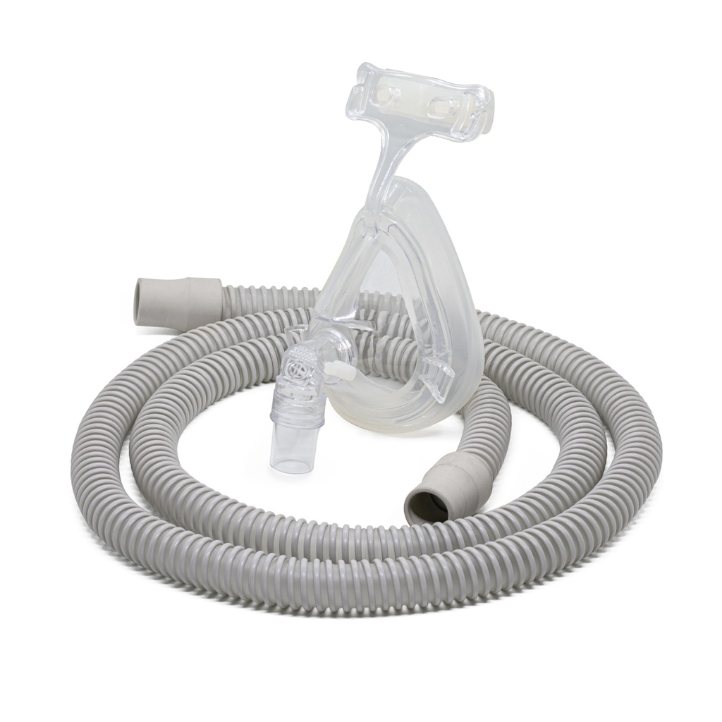 CIRCUITO REUSABLE PARA CPAP CON MASCARILLA DE SILICON, ARNES Y TUBO DE 180 CM ADULTO.