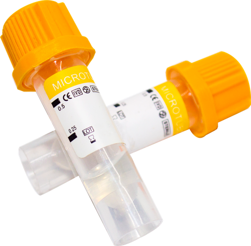 [BM08450Y] MICRO TUBO DE PET PARA LA TOMA Y RECOLECCION DE SANGRE CAPILAR TAPON AMARILLO DE 8X45MM